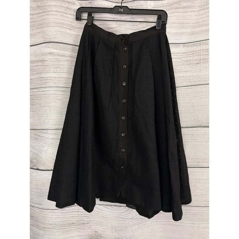 Thakoon Black Perforated Button-Front Midi Skirt
